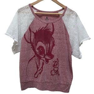Disney Parks Bambi and Thumper Crochet Lace Butterfly Sleeve Shirt